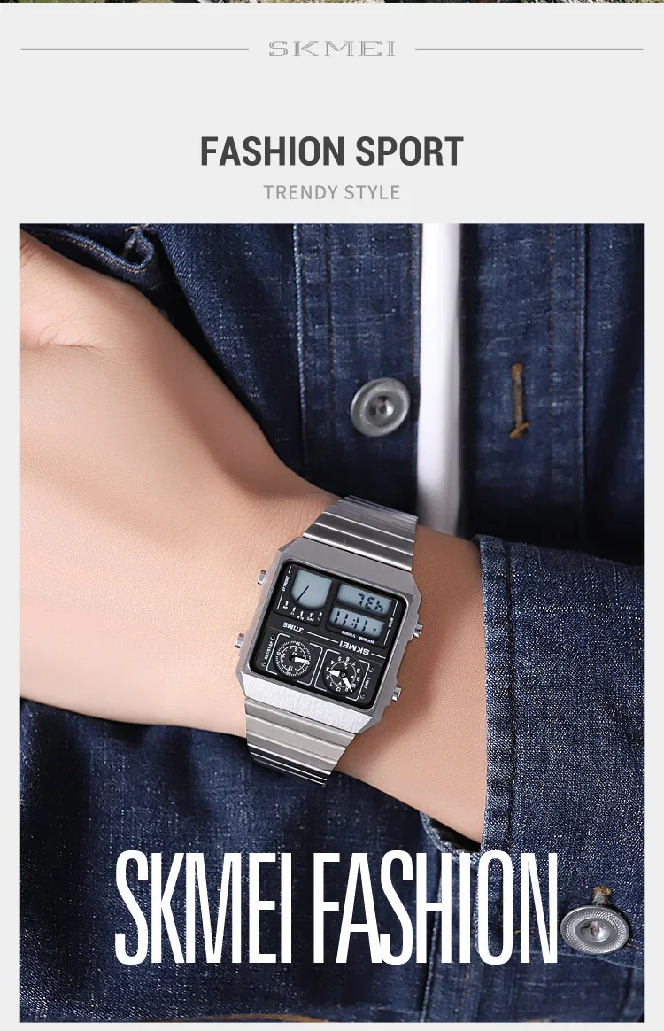 SKMEI 2198 Luxury Stainless Steel Digital Watch Men Waterproof Sports Week Date Mens Wristwatches Alarm Relojes Para Hombre 2033