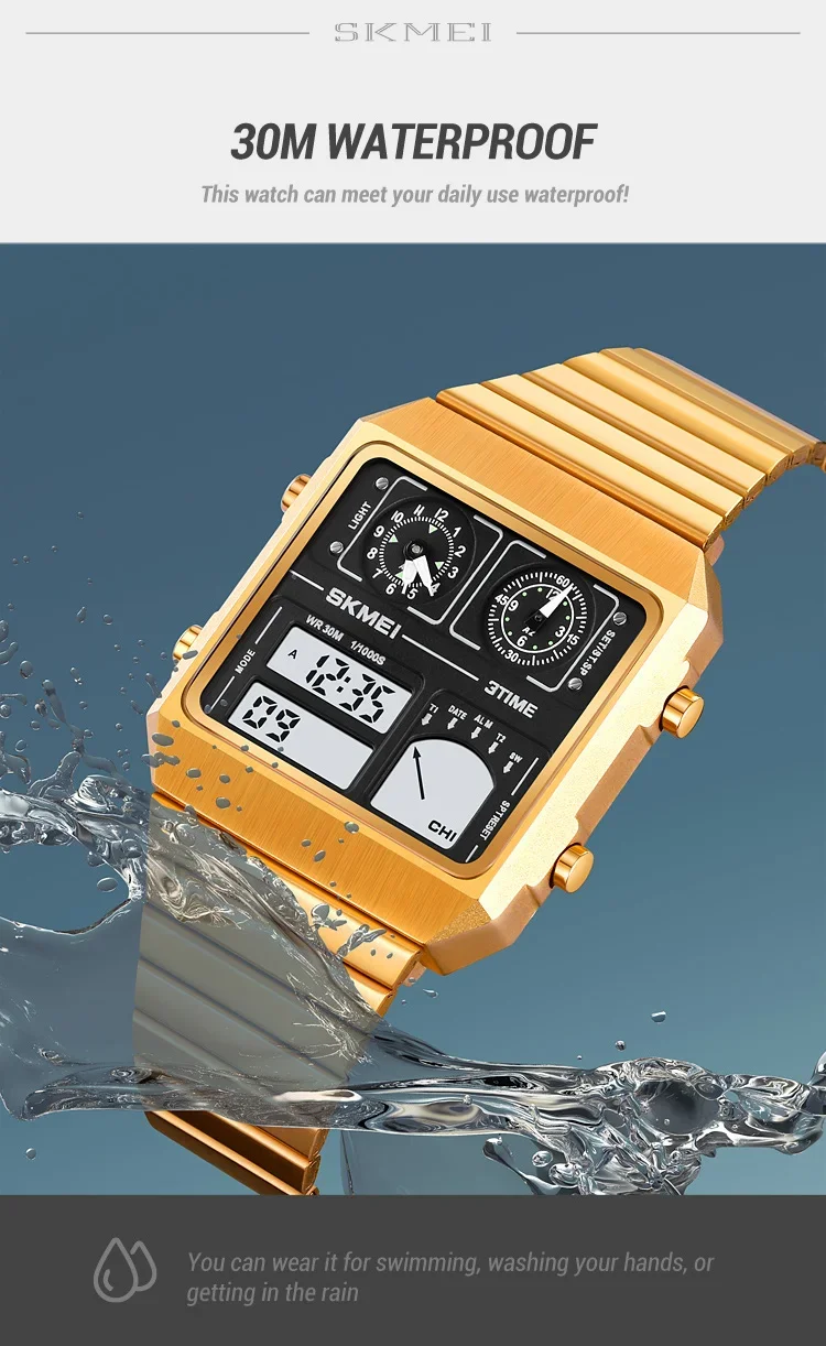 SKMEI 2198 Luxury Stainless Steel Digital Watch Men Waterproof Sports Week Date Mens Wristwatches Alarm Relojes Para Hombre 2033