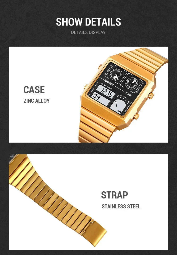 SKMEI 2198 Luxury Stainless Steel Digital Watch Men Waterproof Sports Week Date Mens Wristwatches Alarm Relojes Para Hombre 2033