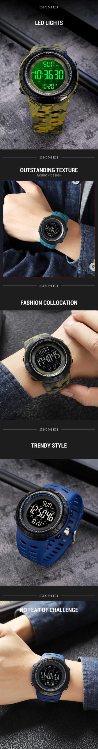 SKMEI 2070 Luxury Sport Digital Watch for Men Waterproof Countdown Electronic Mens Wristwatches Military Clock 1251 Reloj Hombre