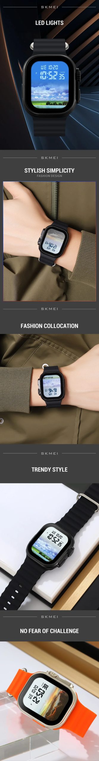 SKMEI 2249 Luxury LED Digital Sports Watch for Men Women Student Boy Girl Waterproof Date Wristwatches Alarm Clock Montre Homme