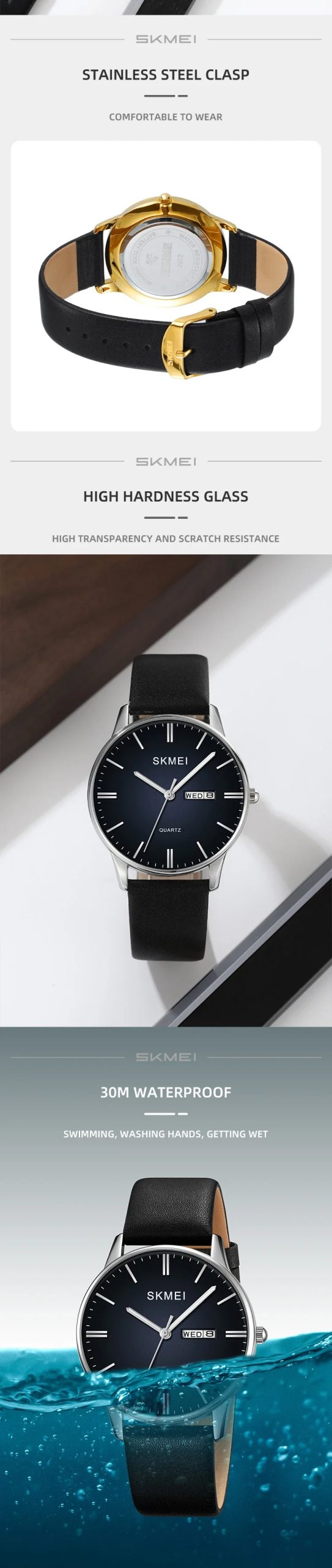 SKMEI 2250 Luxury Sport Waterproof Calendar Week Movement Mens Wristwatches Leather Strap Quartz Watch for Men Reloj Hombre 1991