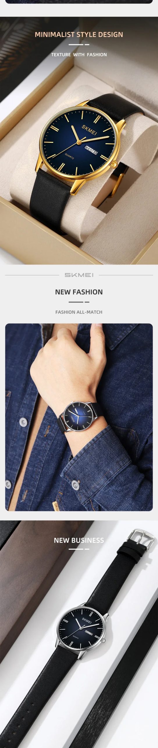 SKMEI 2250 Luxury Sport Waterproof Calendar Week Movement Mens Wristwatches Leather Strap Quartz Watch for Men Reloj Hombre 1991