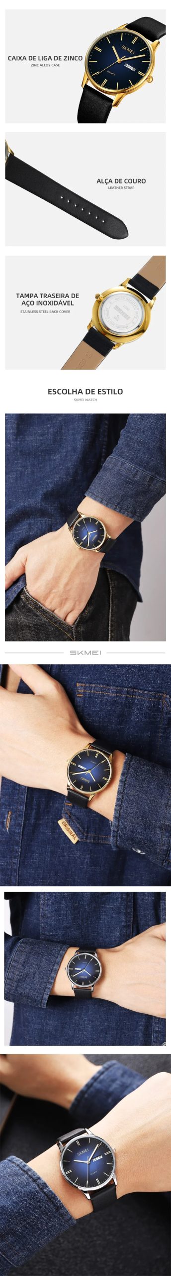 SKMEI 2250 Luxury Sport Waterproof Calendar Week Movement Mens Wristwatches Leather Strap Quartz Watch for Men Reloj Hombre 1991