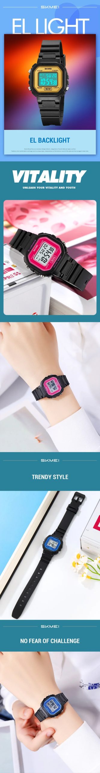 SKMEI 2326 Luxury Waterproof Sports Countdown LED Display Digital Watch for Women Shockproof Womens Wristwatches Reloj Mujer