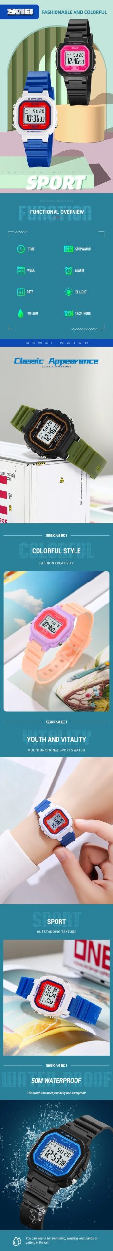 SKMEI 2326 Luxury Waterproof Sports Countdown LED Display Digital Watch for Women Shockproof Womens Wristwatches Reloj Mujer