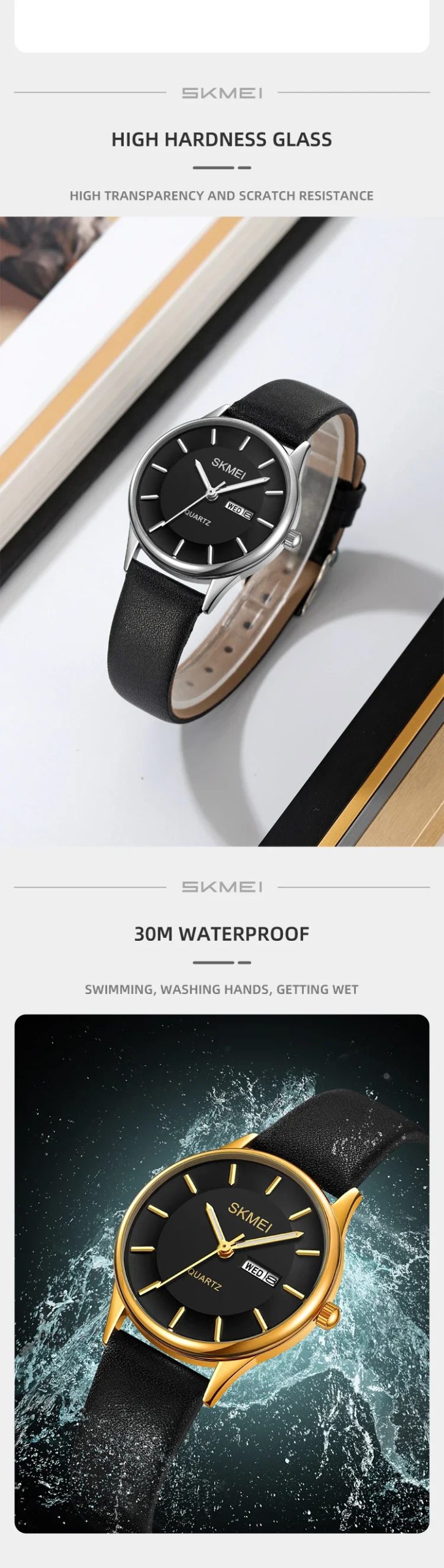 SKMEI 2251 Luxury Waterproof Fashion Sports Genuine All-match Watches for Women Leather Strap Date Display Womens Wristwatches