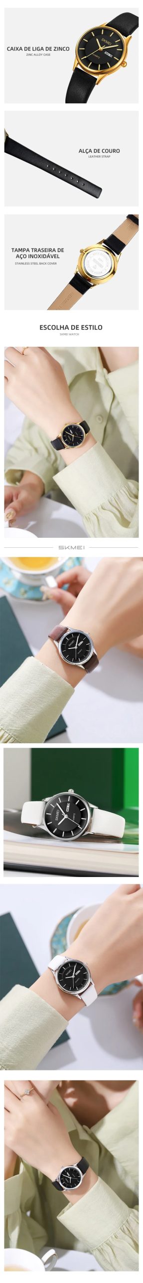 SKMEI 2251 Luxury Waterproof Fashion Sports Genuine All-match Watches for Women Leather Strap Date Display Womens Wristwatches