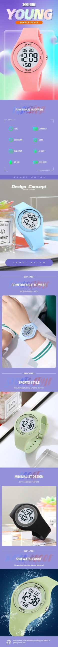 SKMEI 2317 Luxury Waterproof Sports Countdown LED Display Girls Ladies Wristwatches Alarm Digital Watch for Women Reloj Mujer