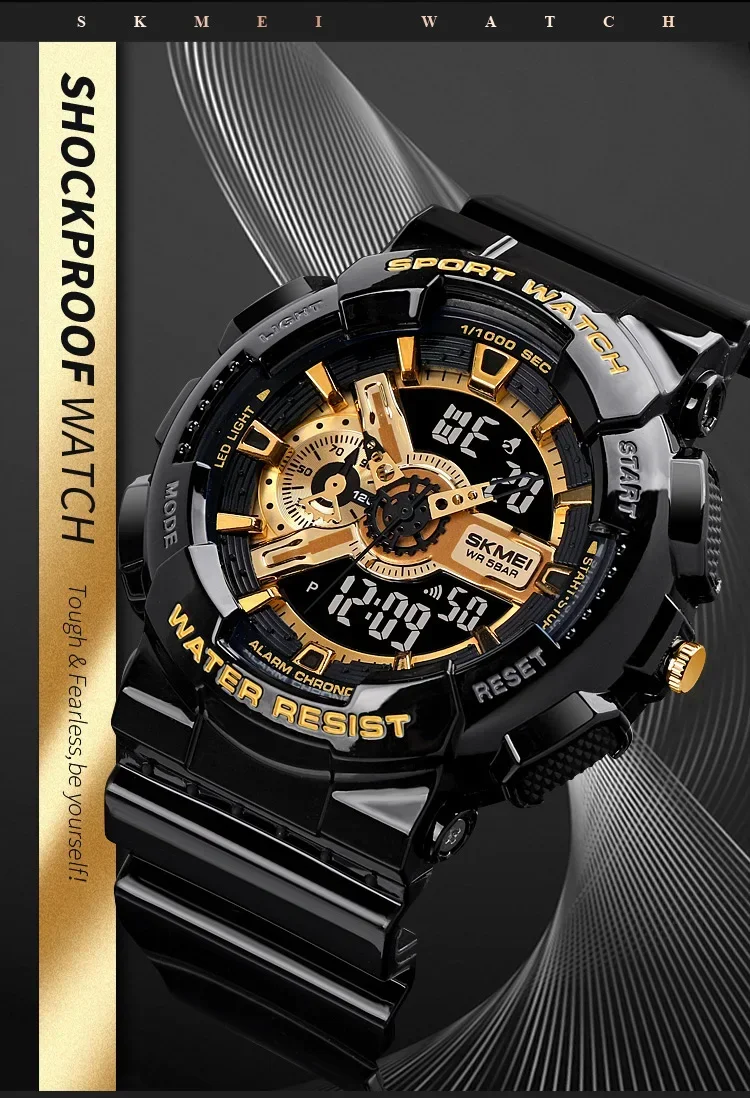 SKMEI 1688 Shockproof Waterproof Dual Display Mens Wristwatches LED Chrono Alarm Clock Sport Digital Watch for Men Reloj Hombre