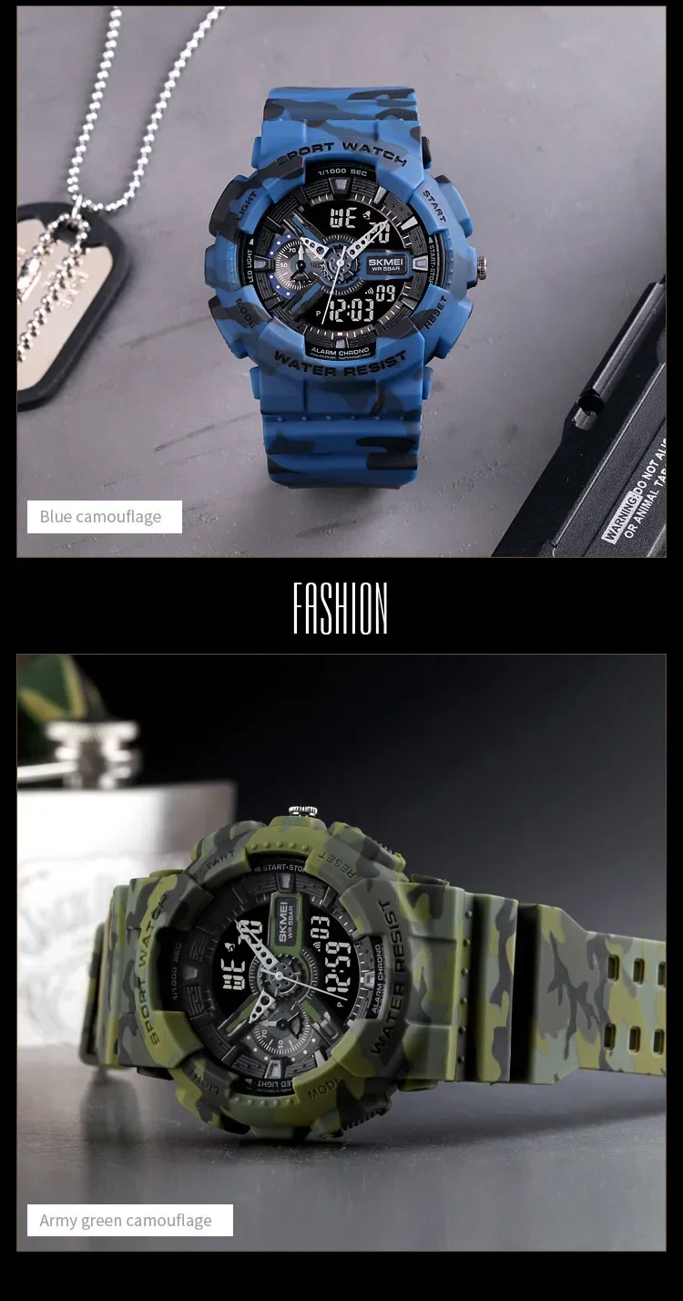 SKMEI 1688 Shockproof Waterproof Dual Display Mens Wristwatches LED Chrono Alarm Clock Sport Digital Watch for Men Reloj Hombre