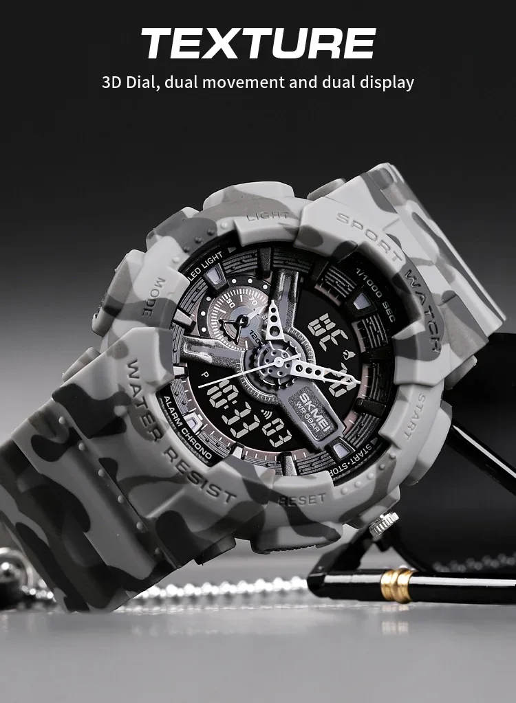 SKMEI 1688 Shockproof Waterproof Dual Display Mens Wristwatches LED Chrono Alarm Clock Sport Digital Watch for Men Reloj Hombre