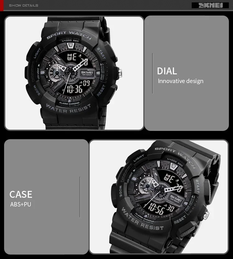 SKMEI 1688 Shockproof Waterproof Dual Display Mens Wristwatches LED Chrono Alarm Clock Sport Digital Watch for Men Reloj Hombre