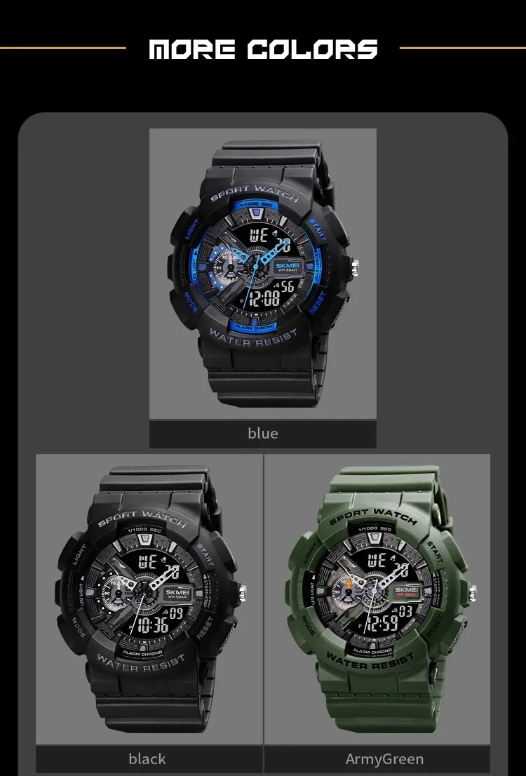 SKMEI 1688 Shockproof Waterproof Dual Display Mens Wristwatches LED Chrono Alarm Clock Sport Digital Watch for Men Reloj Hombre