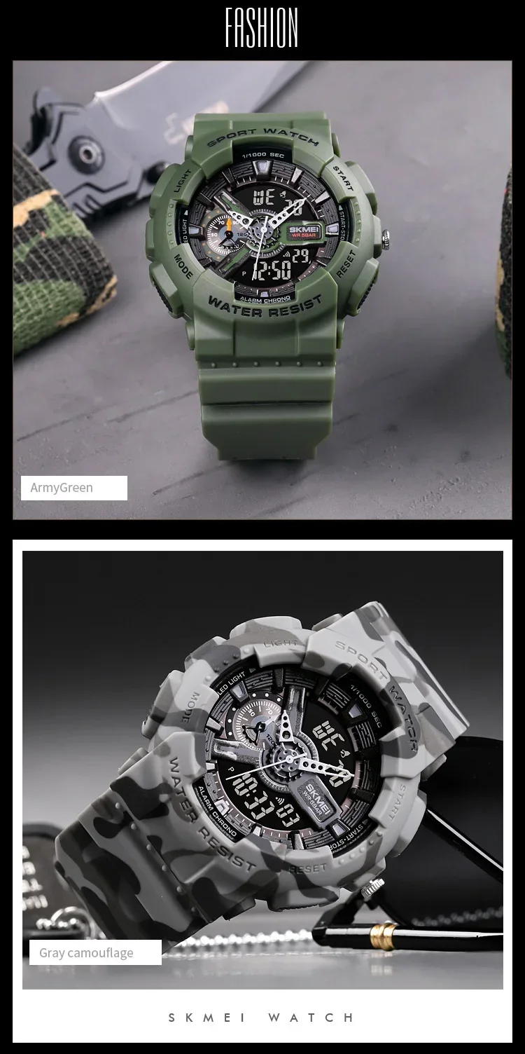 SKMEI 1688 Shockproof Waterproof Dual Display Mens Wristwatches LED Chrono Alarm Clock Sport Digital Watch for Men Reloj Hombre
