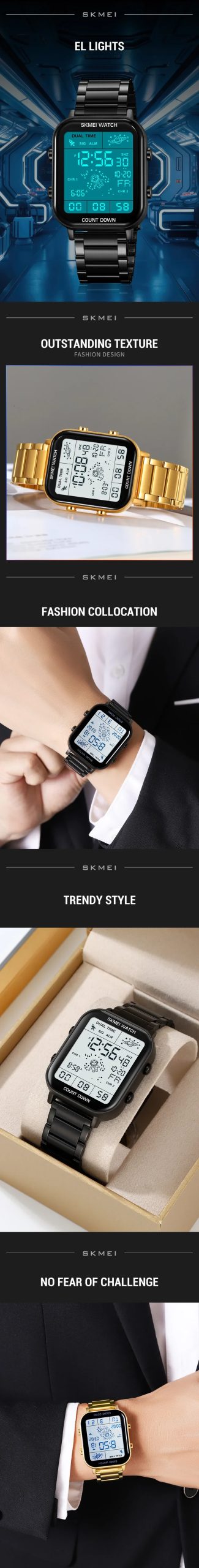 SKMEI 2301 Luxury Waterproof Sports Digital Watches for Men Stainless Steel Shockproof Mens Wristwatches 1888 Reloj Para Hombre