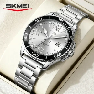 Skmei 9278 Stainless Steel Quartz Watch with Date Display for Men (30M Waterproof)