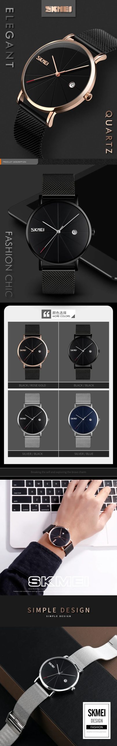 SKMEI 9183 Luxury Stainless Steel Sport Waterproof Mens Wristwatches 3D Dial Quartz Watch for Men Relogio Masculino Shockproof