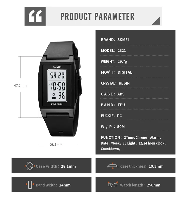 Skmei 2321 Multifunction Digital Sports Watch with Chronograph and Dual Time (50M Waterproof) Skmei 2321 Multifunction Digital Sports Watch with Chronograph and Dual Time (50M Waterproof) - Image 6