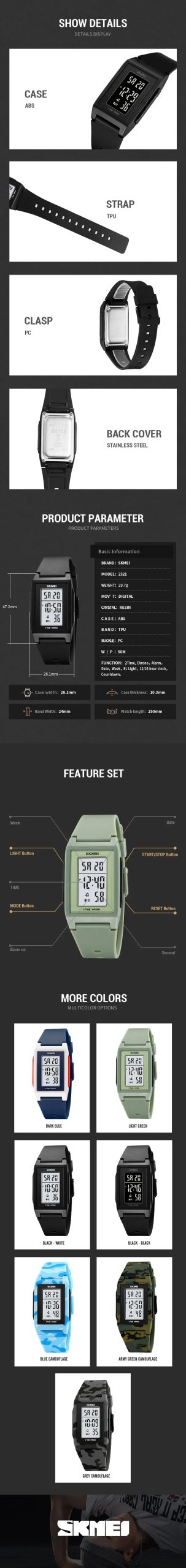 SKMEI 2321 Luxury Sports Waterproof Electronic Mens Wristwatches Digital Watch for Men Military Chrono Alarm 1960 Reloj Hombre SKMEI 2321 Luxury Sports Waterproof Electronic Mens Wristwatches Digital Watch for Men Military Chrono Alarm 1960 Reloj Hombre