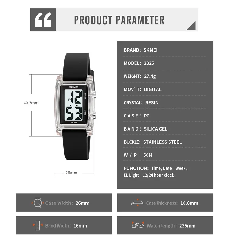 Skmei 2325 Waterproof Digital Sports Watch with Backlight and Countdown for Women (50M Waterproof) Skmei 2325 Waterproof Digital Sports Watch with Backlight and Countdown for Women (50M Waterproof) - Image 6