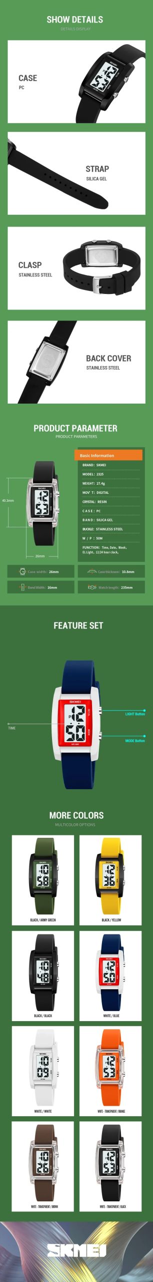 SKMEI 2325 Luxury Waterproof Shockproof Digital Wristwatches Back Light Countdown Watch for Women Stopwatch Lady Reloj SKMEI 2325 Luxury Waterproof Shockproof Digital Wristwatches Back Light Countdown Watch for Women Stopwatch Lady Reloj