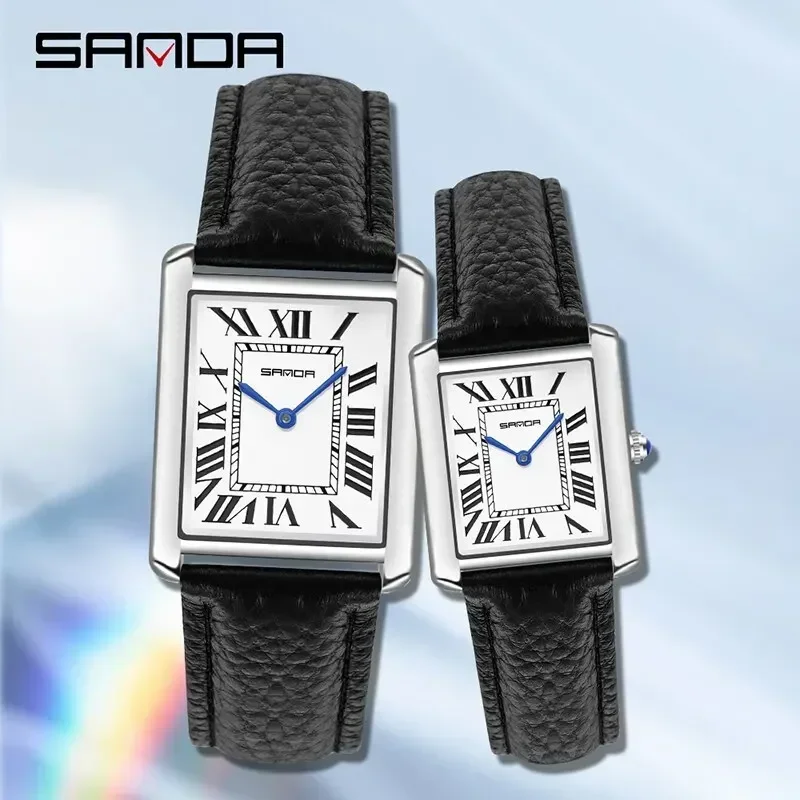 SANDA 9031 Luxury Square Dial Couple Watch with Roman Numerals and Leather Strap (30M Waterproof) SANDA 9031 Luxury Square Dial Couple Watch with Roman Numerals and Leather Strap (30M Waterproof) - Image 2