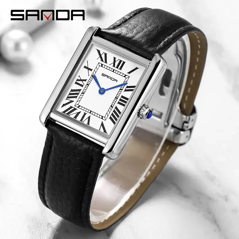SANDA 9031 Luxury Square Dial Couple Watch with Roman Numerals and Leather Strap (30M Waterproof) SANDA 9031 Luxury Square Dial Couple Watch with Roman Numerals and Leather Strap (30M Waterproof)