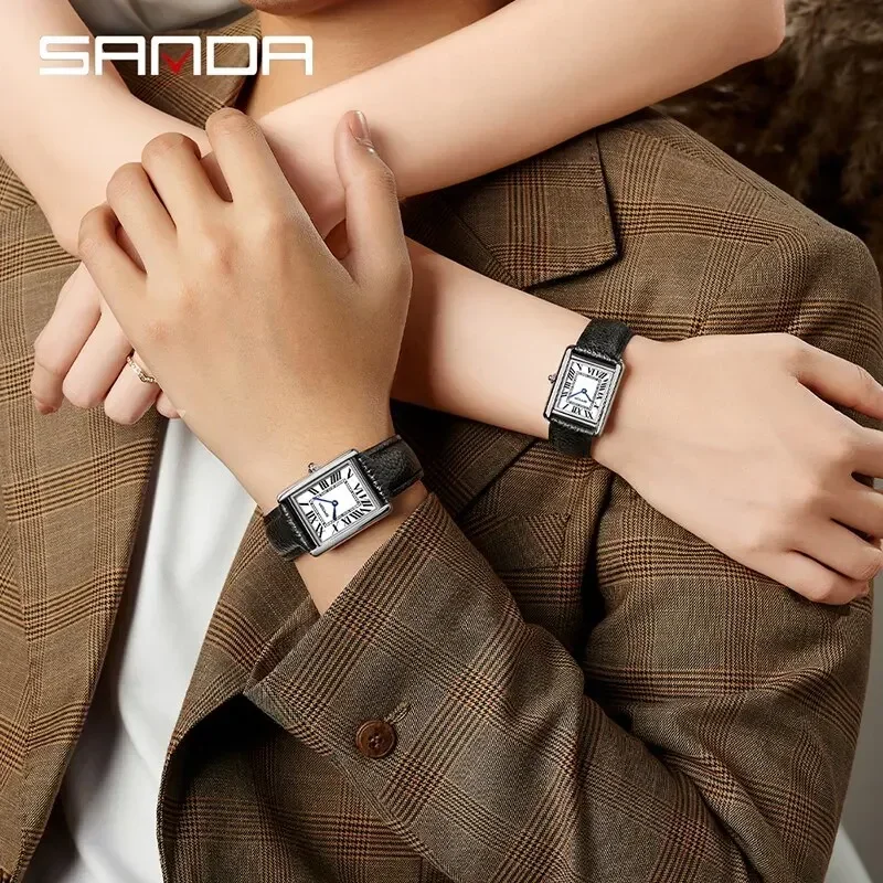 SANDA 9031 Luxury Square Dial Couple Watch with Roman Numerals and Leather Strap (30M Waterproof) SANDA 9031 Luxury Square Dial Couple Watch with Roman Numerals and Leather Strap (30M Waterproof) - Image 5