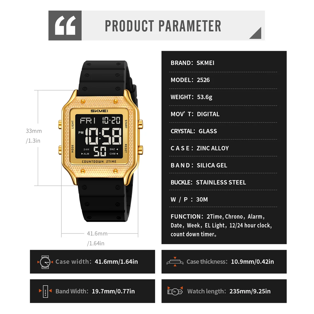 Skmei 2526 Multifunctional Digital Sports Watch with Dual Time and Chronograph for Men and Women (30M Waterproof) Skmei 2526 Multifunctional Digital Sports Watch with Dual Time and Chronograph for Men and Women (30M Waterproof) - Image 6