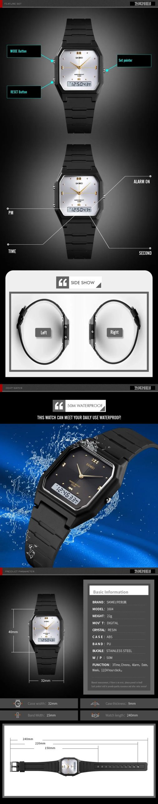 SKMEI 1604 Luxury Waterproof Watch for Men Women Sport Countdown Lady Digital Quartz Wristwatches Womens Clock Relogio Masculino SKMEI 1604 Luxury Waterproof Watch for Men Women Sport Countdown Lady Digital Quartz Wristwatches Womens Clock Relogio Masculino