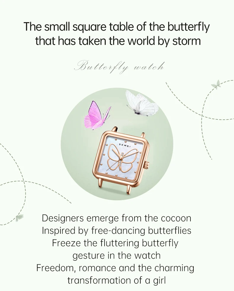 SKMEI Romantic Style Butterfly Quartz Movement Watches Ladies Small Square Wristwatches Fashion Elegance Waterproof Girls Watch SKMEI Romantic Style Butterfly Quartz Movement Watches Ladies Small Square Wristwatches Fashion Elegance Waterproof Girls Watch