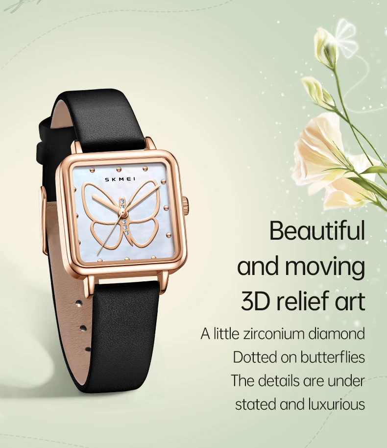 SKMEI Romantic Style Butterfly Quartz Movement Watches Ladies Small Square Wristwatches Fashion Elegance Waterproof Girls Watch SKMEI Romantic Style Butterfly Quartz Movement Watches Ladies Small Square Wristwatches Fashion Elegance Waterproof Girls Watch