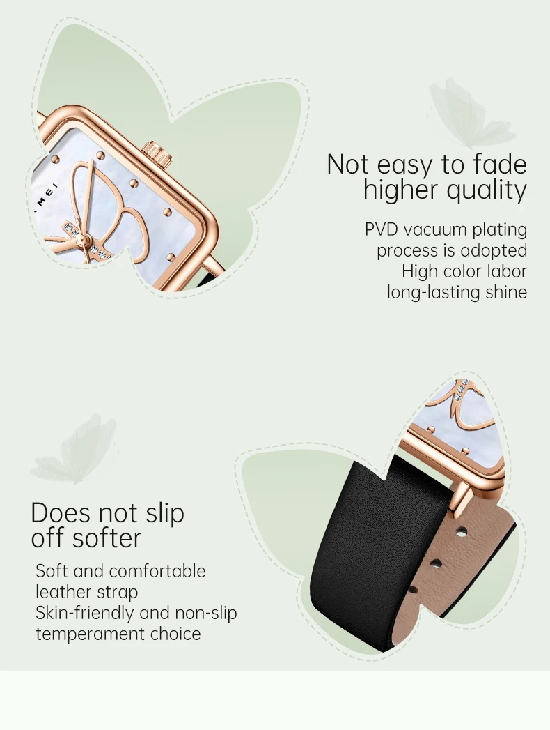SKMEI Romantic Style Butterfly Quartz Movement Watches Ladies Small Square Wristwatches Fashion Elegance Waterproof Girls Watch SKMEI Romantic Style Butterfly Quartz Movement Watches Ladies Small Square Wristwatches Fashion Elegance Waterproof Girls Watch