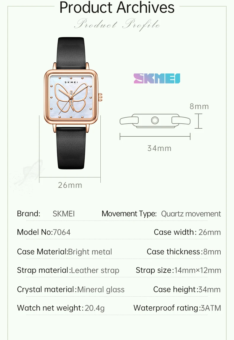 SKMEI Romantic Style Butterfly Quartz Movement Watches Ladies Small Square Wristwatches Fashion Elegance Waterproof Girls Watch SKMEI Romantic Style Butterfly Quartz Movement Watches Ladies Small Square Wristwatches Fashion Elegance Waterproof Girls Watch