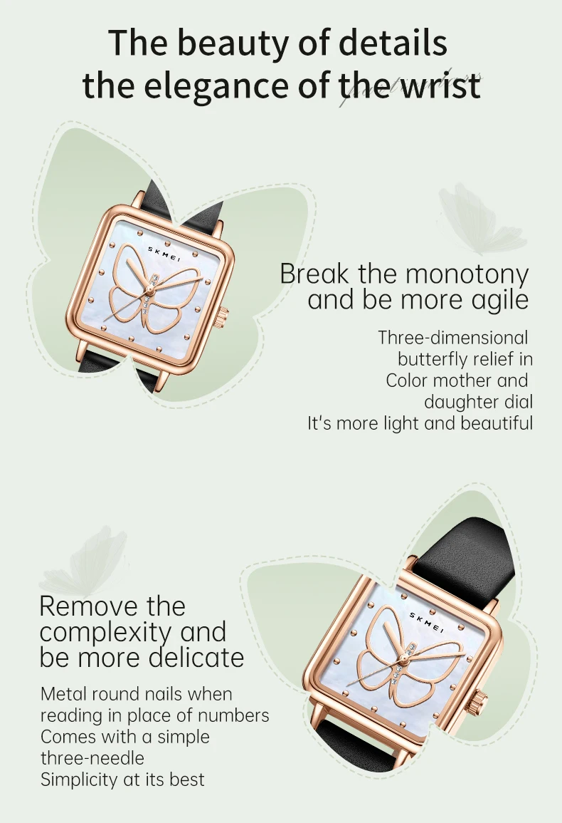 SKMEI Romantic Style Butterfly Quartz Movement Watches Ladies Small Square Wristwatches Fashion Elegance Waterproof Girls Watch SKMEI Romantic Style Butterfly Quartz Movement Watches Ladies Small Square Wristwatches Fashion Elegance Waterproof Girls Watch