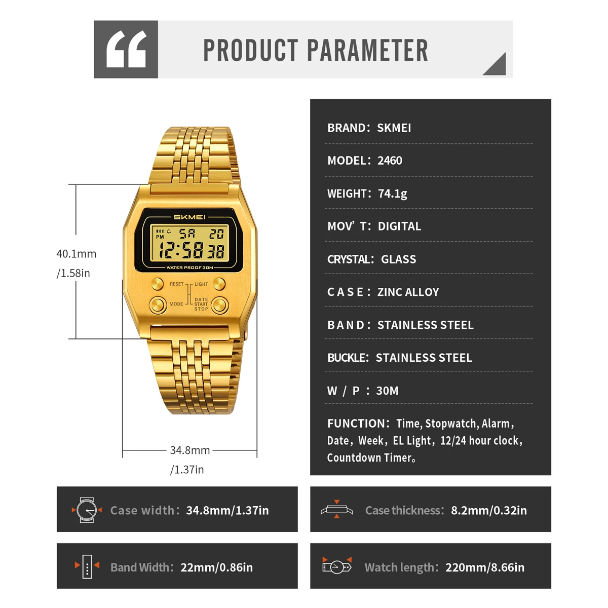 Skmei 2460 Multifunction Digital Watch with EL Light and Stopwatch for Men and Women (30M Waterproof) Skmei 2460 Multifunction Digital Watch with EL Light and Stopwatch for Men and Women (30M Waterproof) - Image 6