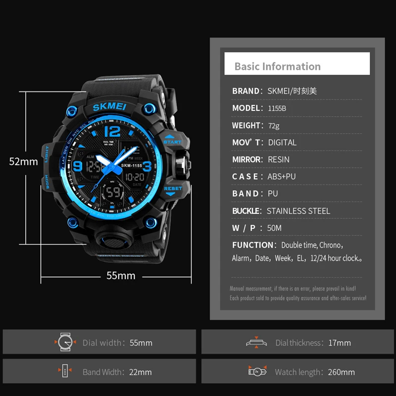 Skmei 11558 Multifunction Digital Sports Watch with Dual Time and Chronograph for Men (50M Waterproof) Skmei 11558 Multifunction Digital Sports Watch with Dual Time and Chronograph for Men (50M Waterproof) - Image 6