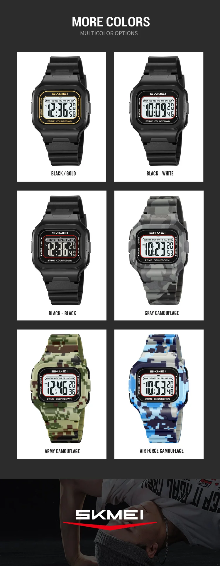 SKMEI Sports Countdown Digital Wristwatch For Men Women Waterproof Electronic Watches Chrono Student Military Watch Reloj Hombre SKMEI Sports Countdown Digital Wristwatch For Men Women Waterproof Electronic Watches Chrono Student Military Watch Reloj Hombre