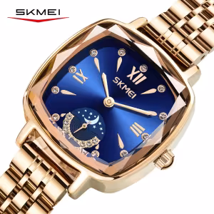 Skmei 1263 Moon Phase Small Seconds Watch for Women with Rose Gold Case (30M Waterproof)