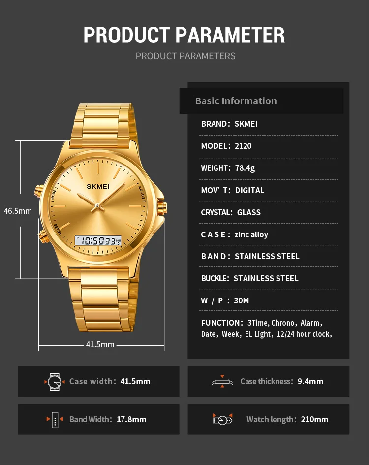 SKMEI 2120 Stainless Steel Strip Display Digital Watches, Men Women Luxury Waterproof Quartz Wristwatches and Bracele Reloj Homb SKMEI 2120 Stainless Steel Strip Display Digital Watches, Men Women Luxury Waterproof Quartz Wristwatches and Bracele Reloj Homb