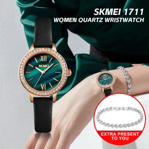 Skmei 1711 Quartz Fashion Watch for Women with Leather Strap and Timer (30M Waterproof)