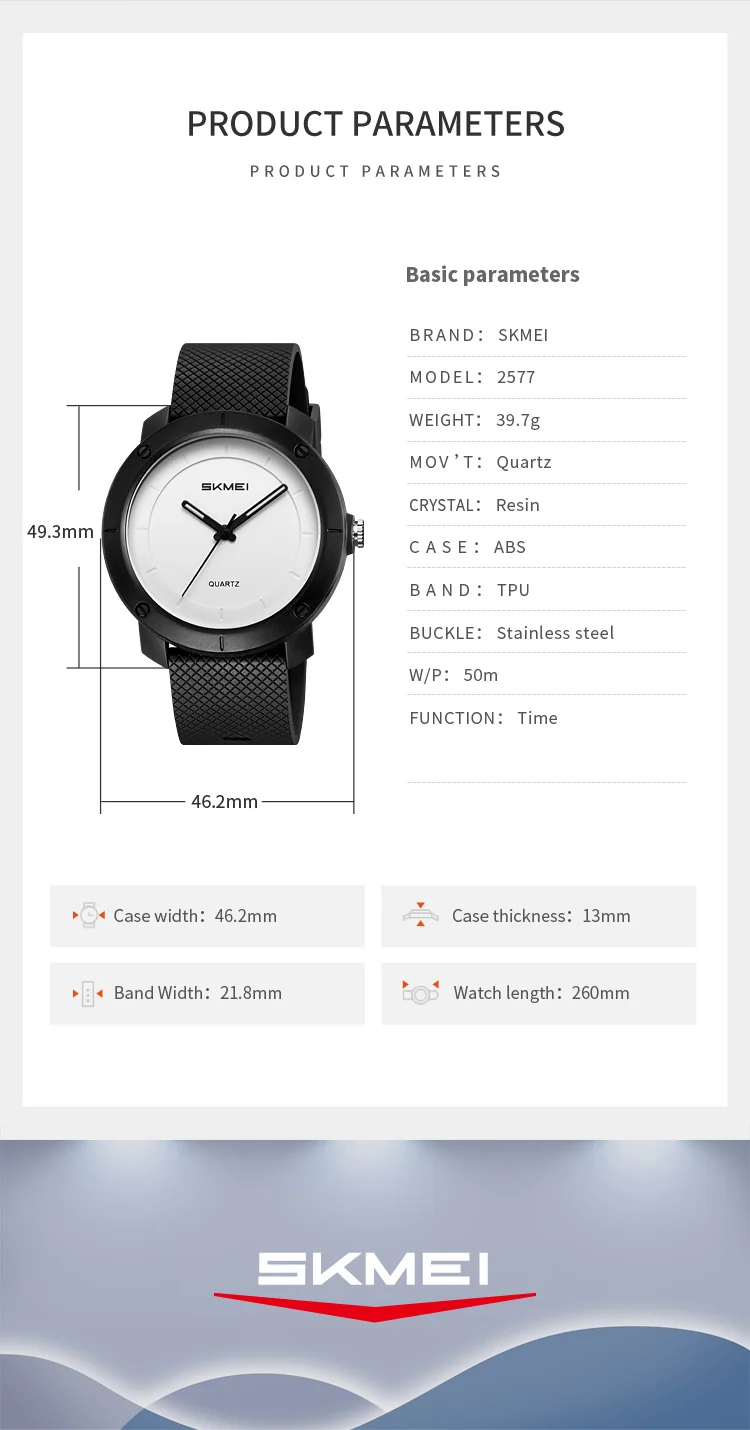 SKMEI 2577 Quartz Wristwatch 50M Waterproof Men Fashion Business Watch Sport Casual Timer Clock Wearing Decoration Outfit Simple SKMEI 2577 Quartz Wristwatch 50M Waterproof Men Fashion Business Watch Sport Casual Timer Clock Wearing Decoration Outfit Simple