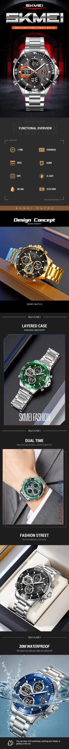 SKMEI 2621 Cool Fashion Quartz Wristwatch 3Bar Waterproof Casual Clock 2Time Date Week Display Digital Stopwatch Countdown Timer SKMEI 2621 Cool Fashion Quartz Wristwatch 3Bar Waterproof Casual Clock 2Time Date Week Display Digital Stopwatch Countdown Timer