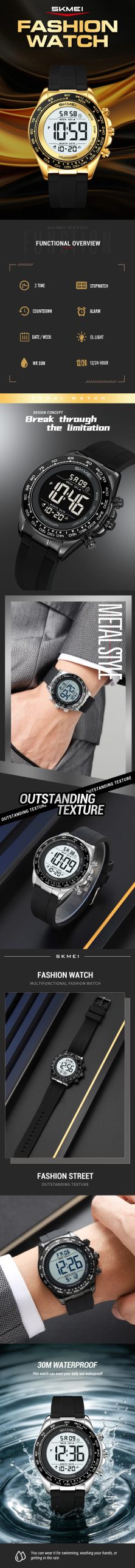 SKMEI 2592 Quartz Wristwatch Male 3Bar Waterproof Fashion Digital Watch Clock Timer Countdown EL For Festival Birthday Gift Men SKMEI 2592 Quartz Wristwatch Male 3Bar Waterproof Fashion Digital Watch Clock Timer Countdown EL For Festival Birthday Gift Men